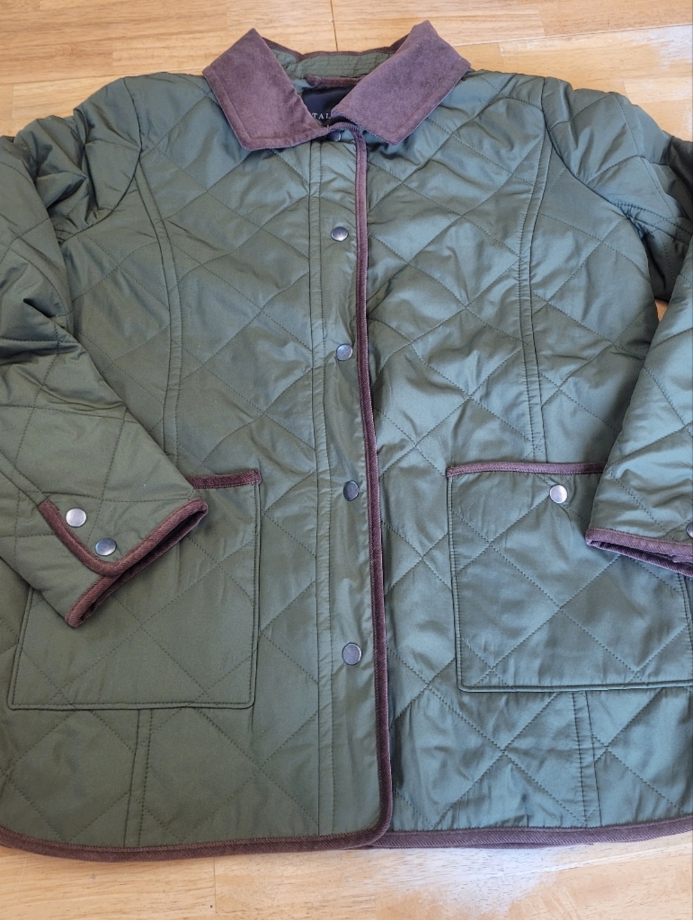 Talbots Green Quilted Chore Coat Barn Jacket Brown Corduroy Collar Trim Medium